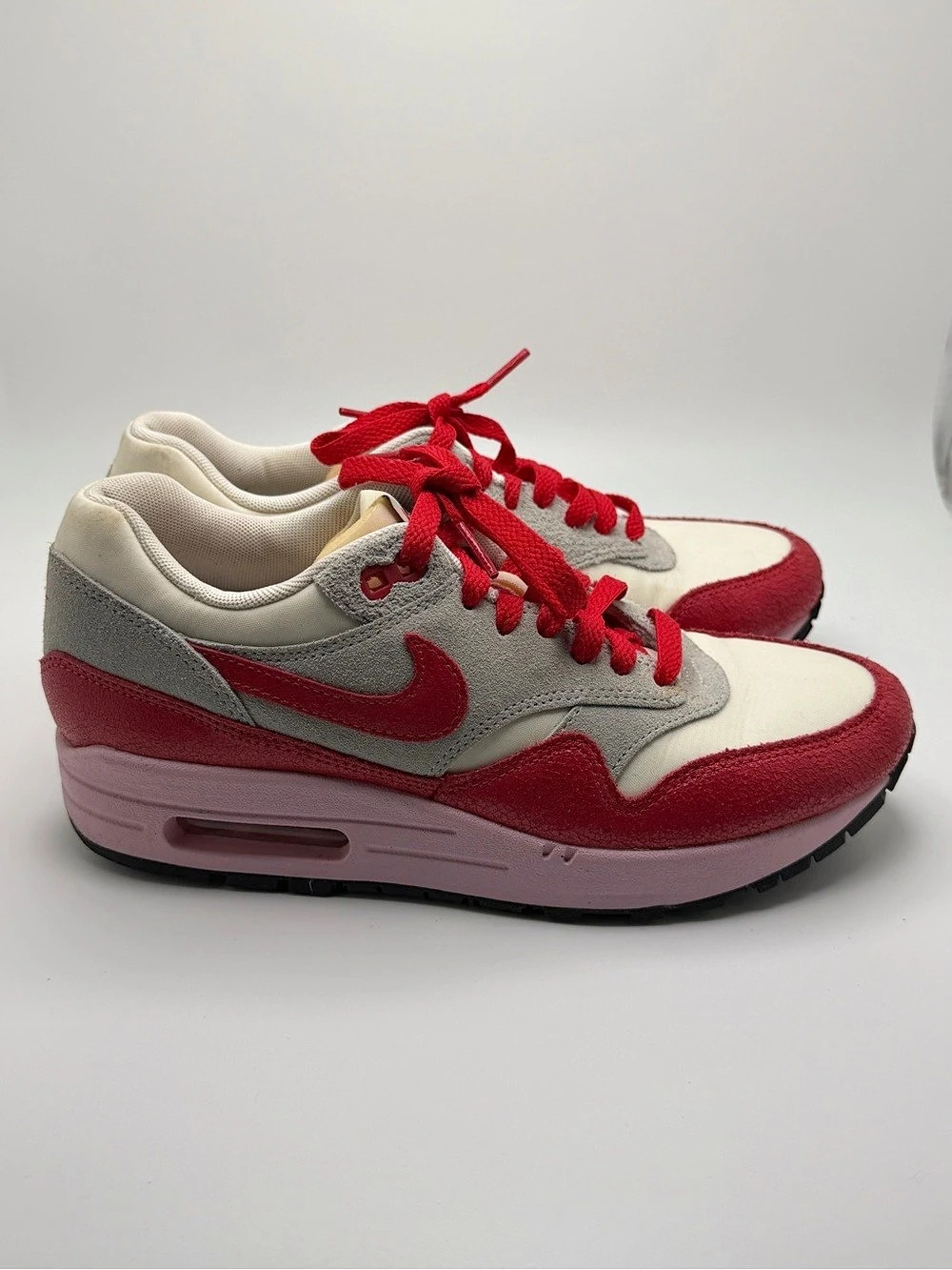 Nike Air Max 1 Chili 2.0 Color Block Sneakers Red & Gray - Picture 2 of 6